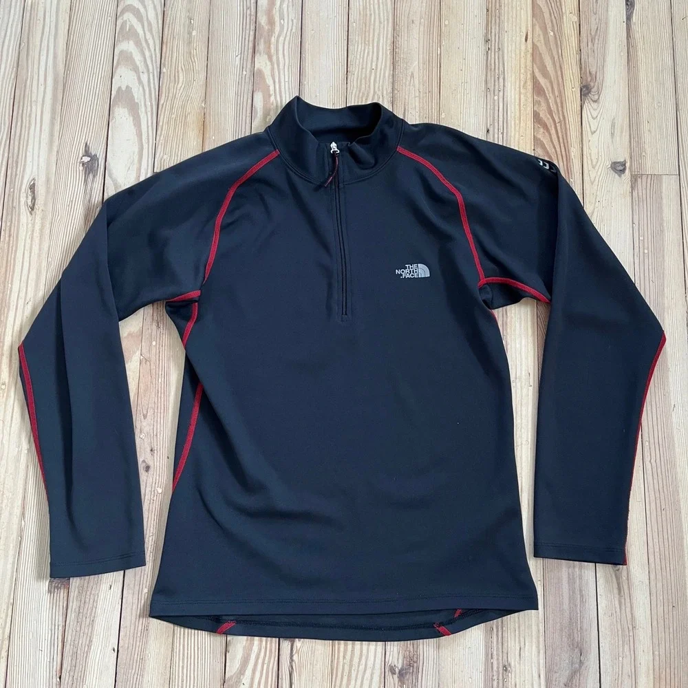 The North Face Black Red Trim Half Zip Pullover Long Sleeve Athletic Shirt Men S